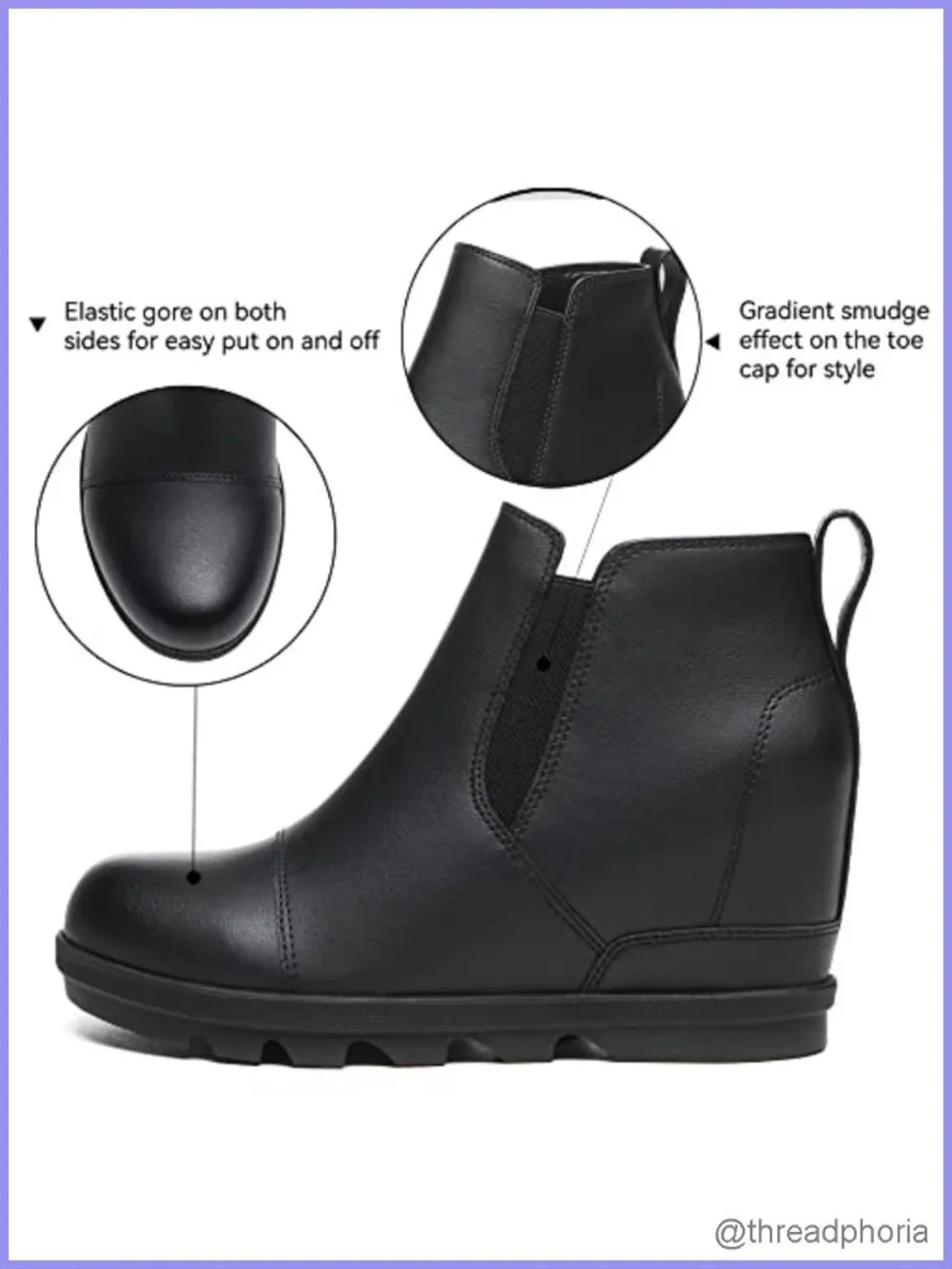 Leather Wedge Ankle Boots Slip On Comfortable Booties